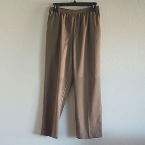Alfred Dinner Women's Sz 8 Petite Tan/Green  Trouser Pants W/ Elastic Waistband